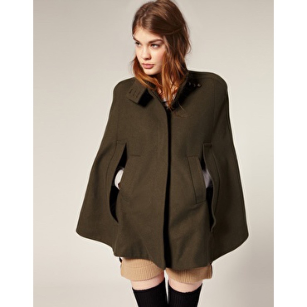 ASOS Army Green Funnel Neck Military Cape Poncho